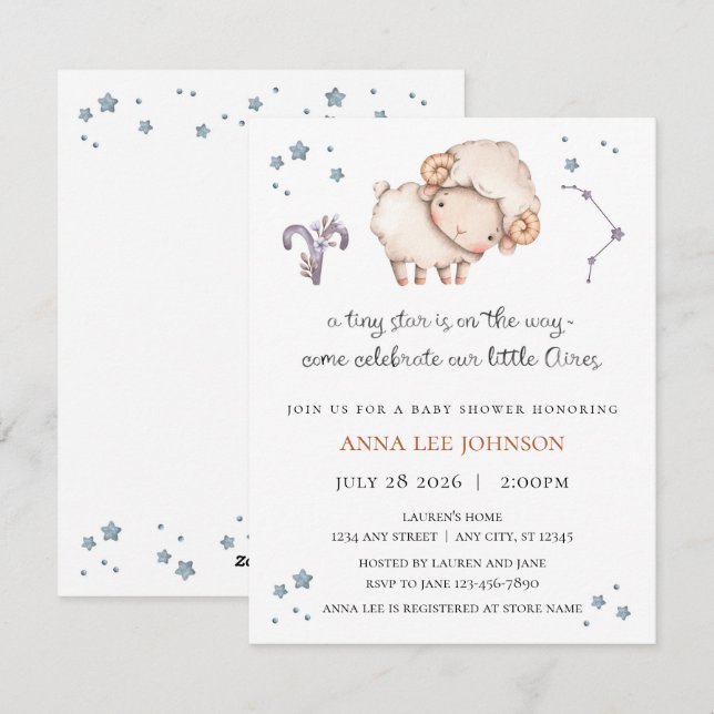 Aires Zodiac Baby Shower Invitation (Front/Back)