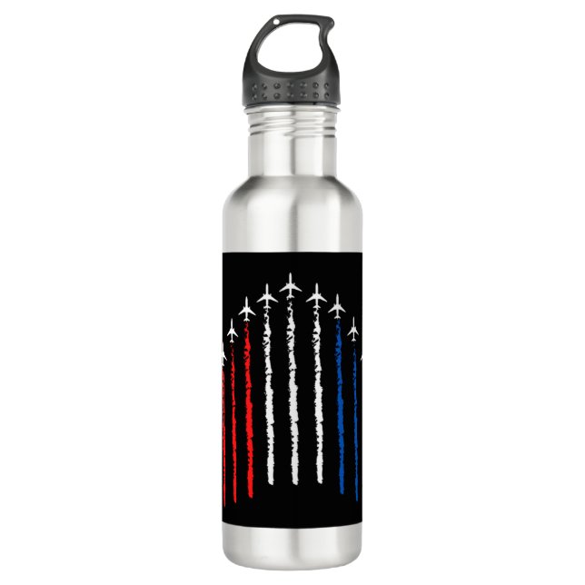 Airforce Flyover  4th Of July Stainless Steel Water Bottle (Front)