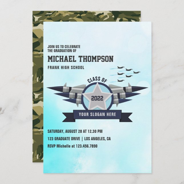 Airforce themed Graduation Party Invitation (Front/Back)