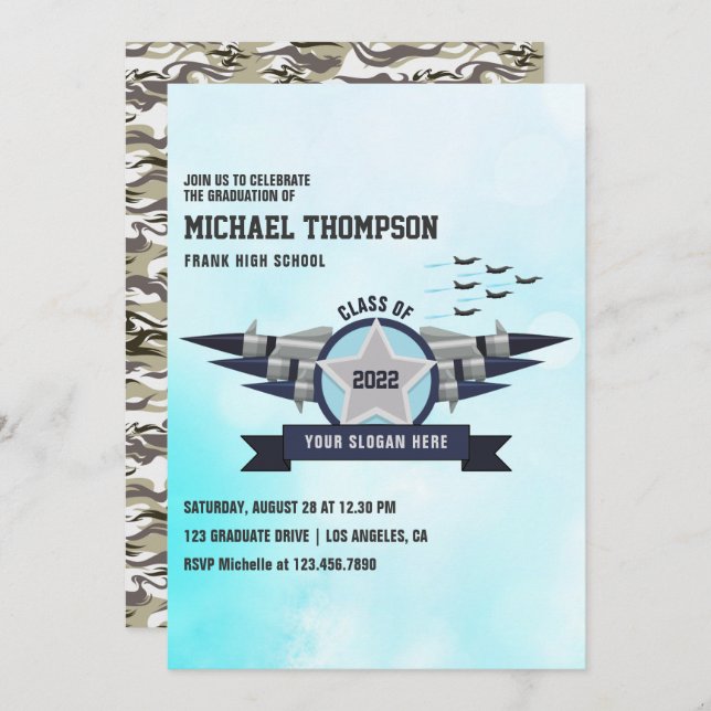 Airforce themed Graduation Party Invitation (Front/Back)