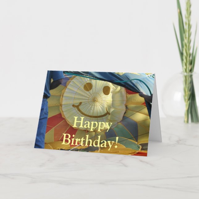 Airial Balloon Inflating Smilie Face Birthday Card (Front)