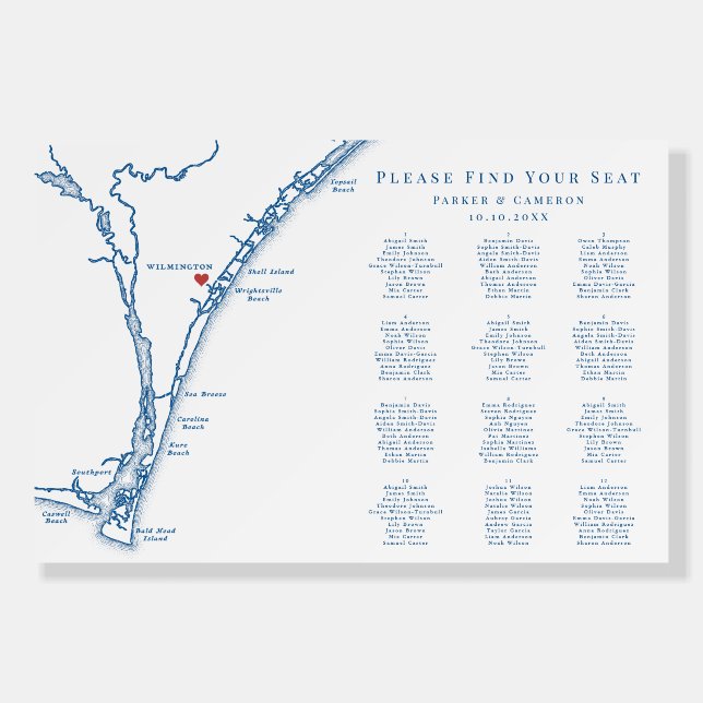 Airlie Gardens 12 table Blue Wedding Seating Chart Foam Board (Front)