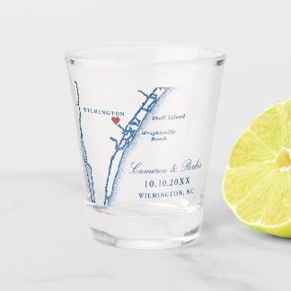 Airlie Gardens Wedding Favor Navy Wilmington Map Shot Glass
