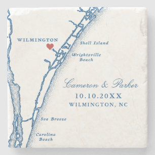 Airlie Gardens Wedding Favor Navy Wilmington Map Stone Coaster