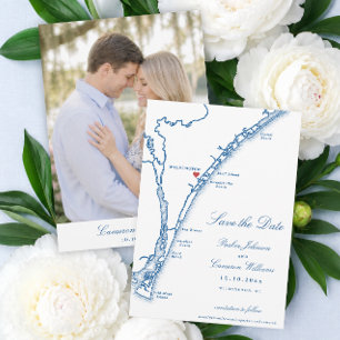 Airlie Gardens Wedding Wilmington NC Navy Blue Map Save The Date