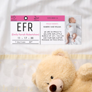 Airline Baggage Claim Ticket Birth Announcement
