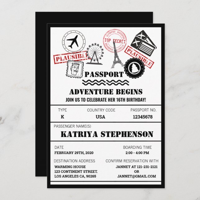 Airline Boarding Pass Birthday Adventure Begins Invitation (Front/Back)