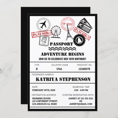 Airline Boarding Pass Birthday Adventure Begins Invitation