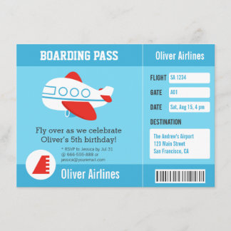 Airline Boarding Pass Birthday Party Invitations
