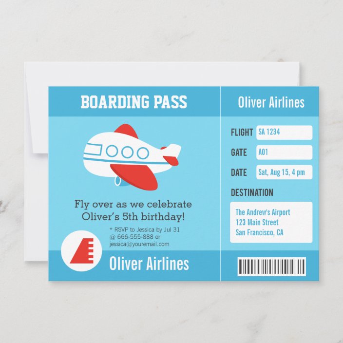 Airline Boarding Pass Birthday Party Invitations | Zazzle