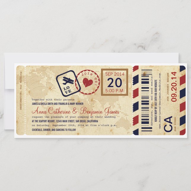 Airline Boarding Pass Ticket Wedding Invitation (Front)