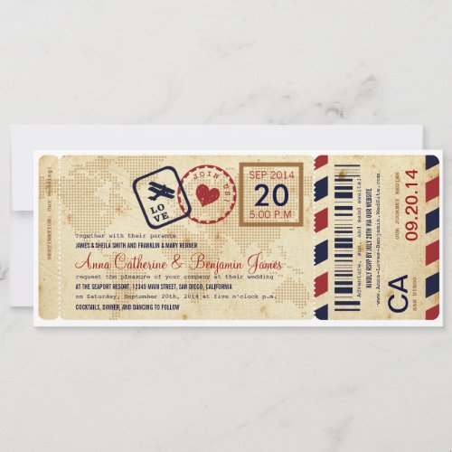 Airline Boarding Pass Ticket Wedding Invitation