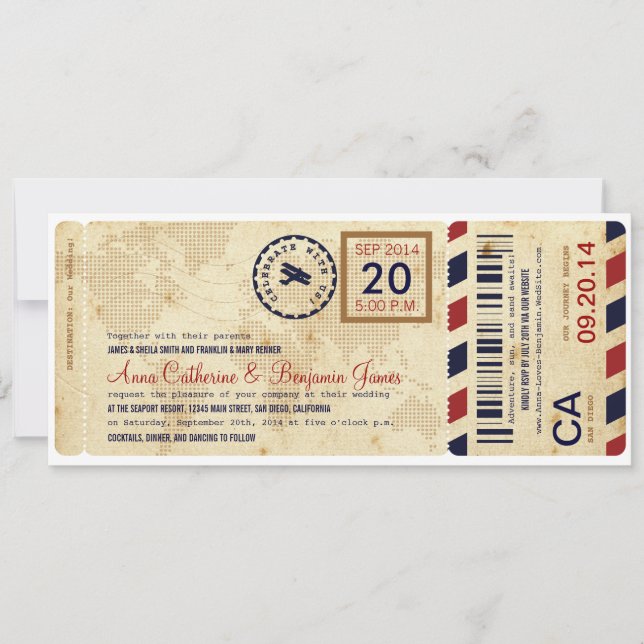 Airline Boarding Pass Ticket Wedding Invitation (Front)