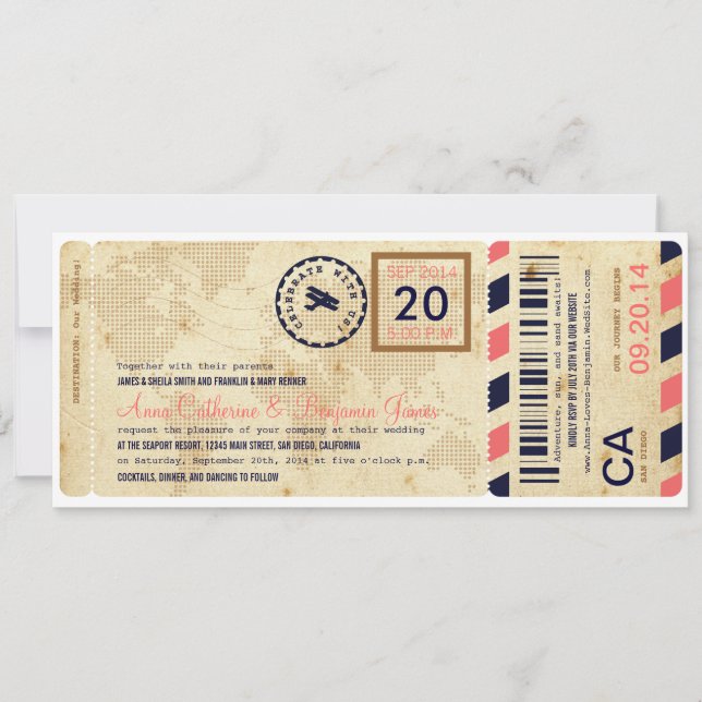 Airline Boarding Pass Ticket Wedding Invitation (Front)