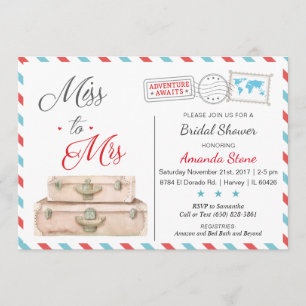 Airline Bridal Shower Invitations Red Blue Travel