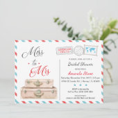 Airline Bridal Shower Invitations Red Blue Travel (Standing Front)