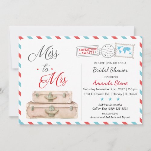 Airline Bridal Shower Invitations Red Blue Travel