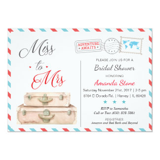 Airline Bridal Shower Invitations Red Blue Travel