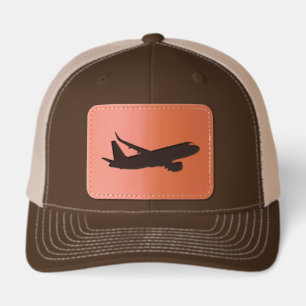 Airline Jet Flying Silhouette Leather Patch Hat