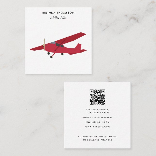 Airline Pilot Airplane QR Code Social Media Square Business Card (Front/Back)