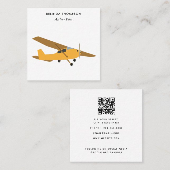 Airline Pilot Airplane QR Code Social Media Square Business Card (Front/Back)