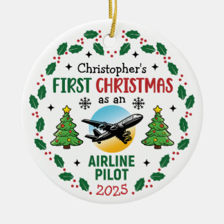 Airline Pilot First Christmas Personalized Ceramic Ornament