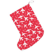 Airline Pilot Red and White Airplane Patterned Small Christmas Stocking