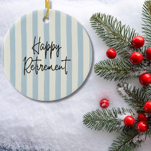 Airline Pilot Retirement Photo Blue Ivory Stripes Ceramic Ornament