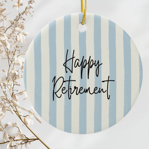 Airline Pilot Retirement Photo Blue Ivory Stripes Ceramic Ornament