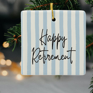 Airline Pilot Retirement Photo Blue Ivory Stripes Ceramic Ornament