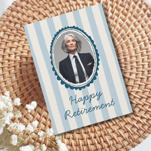 Airline Pilot Retirement Photo Blue Ivory Stripes Throw Pillow