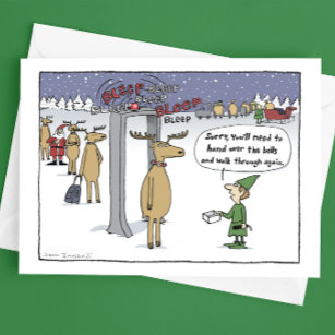 Airline "Sleigh Security"  Funny Christmas Cartoon Holiday Card