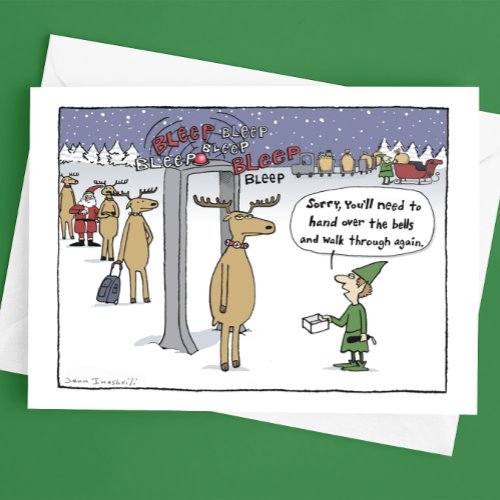 Airline Sleigh Security  Funny Christmas Cartoon Holiday Card
