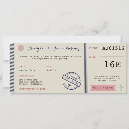 Airline Ticket Destination Wedding Invitation