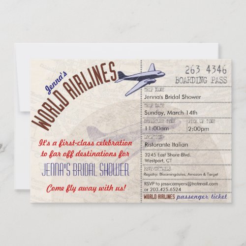 Airline Ticket DestinationBridal Shower Invitation