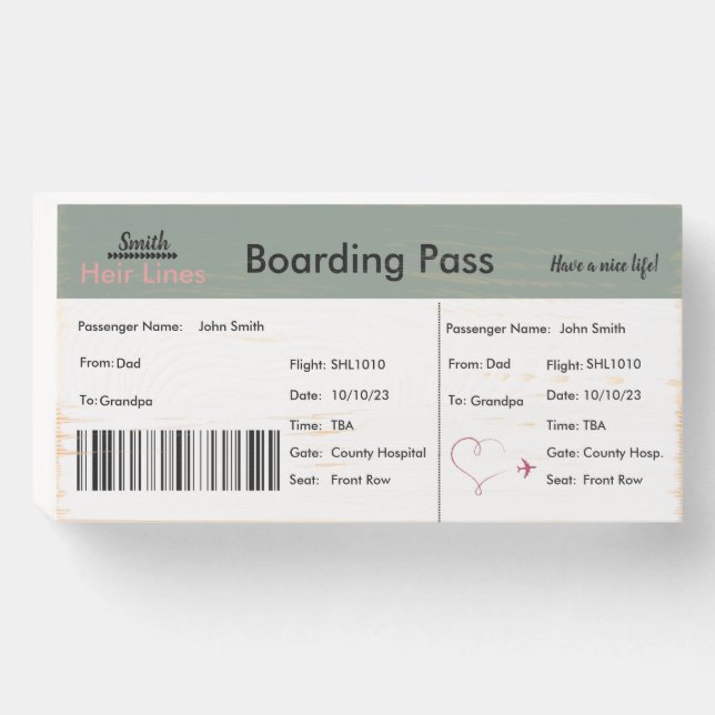 Airline Ticket Pregnancy Announcement  Wooden Box Sign (Front Horizontal)