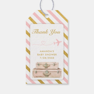 Airline Travel Baby Shower Pink Gold Chic Suitcase Gift Tags