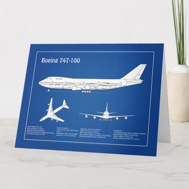 Airliner 747 - Airplane Blueprint Drawing Plan ABD Thank You Card (Front)