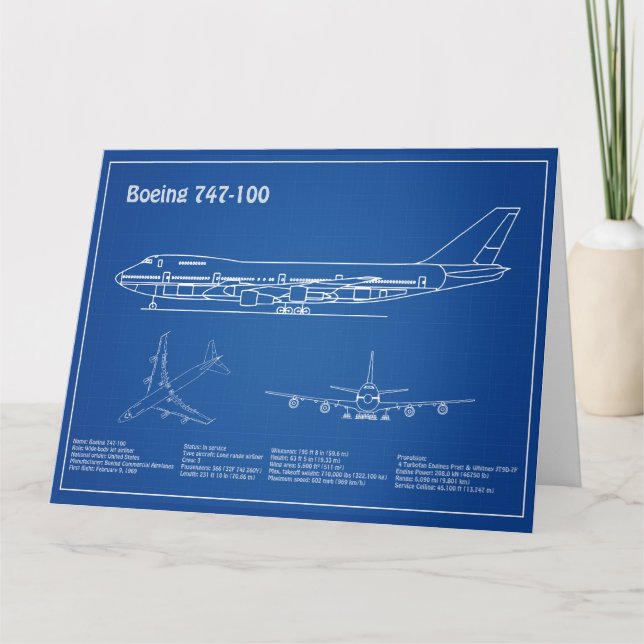 Airliner 747 - Airplane Blueprint Drawing Plans AD Thank You Card (Front)