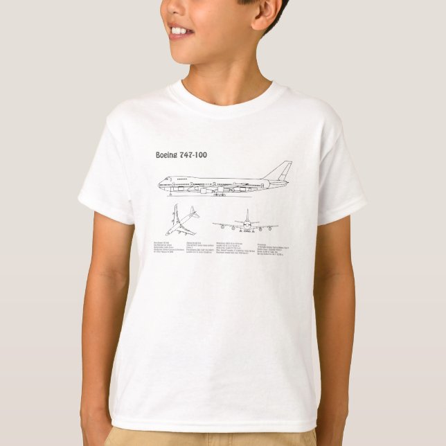 Airliner 747 - Airplane Blueprint Drawing Plans BD T-Shirt (Front)