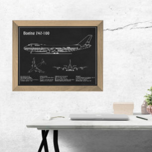 Airliner 747 - Airplane Blueprint Drawing Plans PD Photo Print