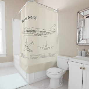 Airliner 747 - Airplane Blueprint Drawing Plans SD Shower Curtain