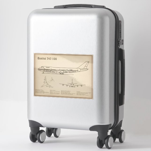 Airliner 747 - Airplane Blueprint Drawing Plans SD Sticker (Suitcase)