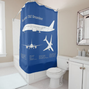 Airliner 787 - Airplane Blueprint Drawing Plan ABD Shower Curtain