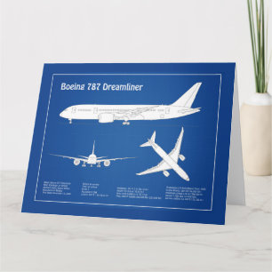 Airliner 787 - Airplane Blueprint Drawing Plan ABD Thank You Card