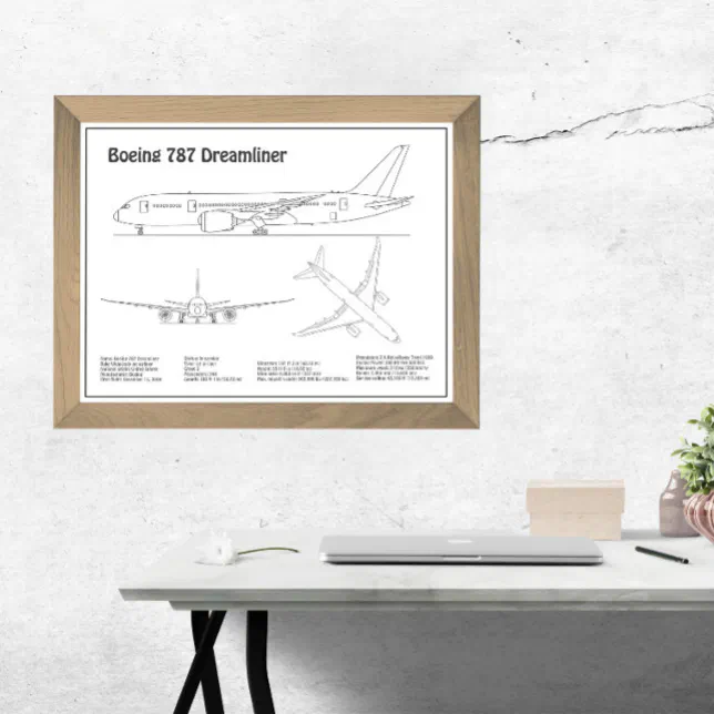 Airliner 787 - Airplane Blueprint Drawing Plans BD Photo Print | Zazzle