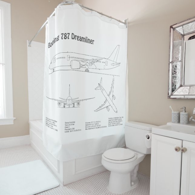 Airliner 787 - Airplane Blueprint Drawing Plans BD Shower Curtain (In Situ)