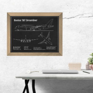 Airliner 787 - Airplane Blueprint Drawing Plans PD Photo Print