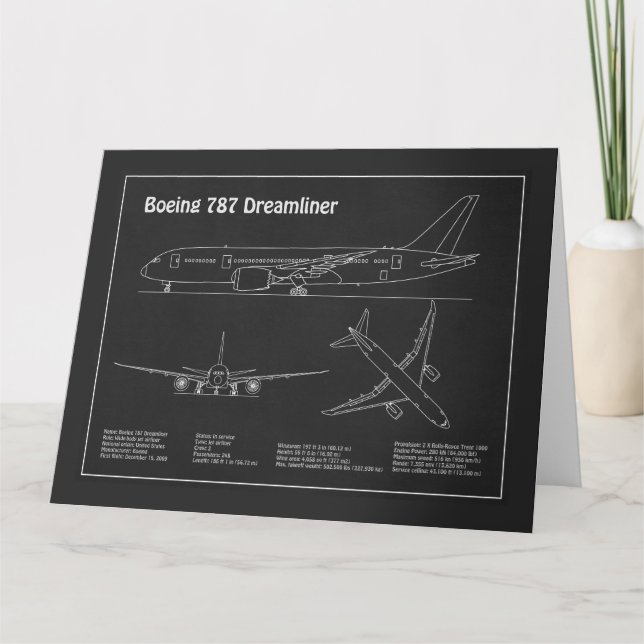 Airliner 787 - Airplane Blueprint Drawing Plans PD Thank You Card (Front)
