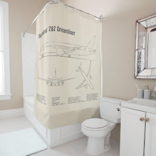 Airliner 787 - Airplane Blueprint Drawing Plans SD Shower Curtain